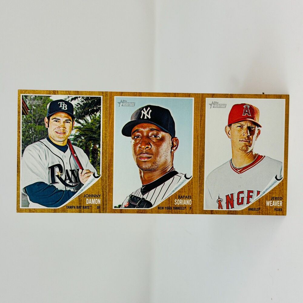 2011 Topps Heritage Ad Panel Johnny Damon, Rafael Soriano, Jered Weaver